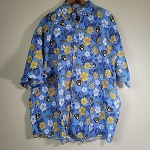 Blue Floral Short-Sleeve Button-Down Shirt